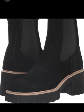 Dolce Vita Black Suede Chunky Heel Chelsea Boots